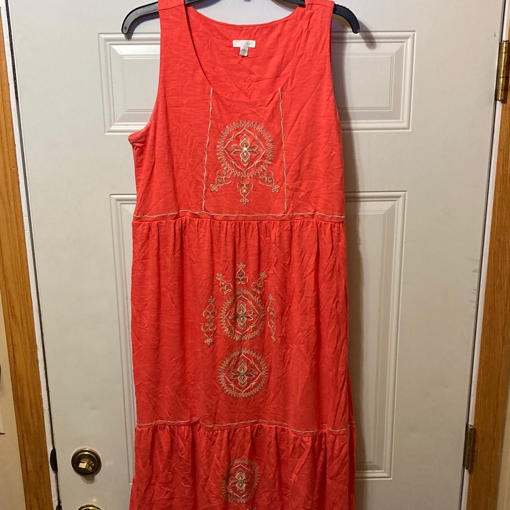 J. Jill Vibrant Coral Embroidered Maxi Dress‎ M